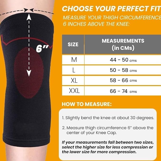Knee Cap for Men & Women - Compression Knee Support for Running, Gym, Walking, Sports, Arthritis, Joint Pain Relief, Knee Brace for Workout, Fitness, Daily Wear, Black, 1 Pair