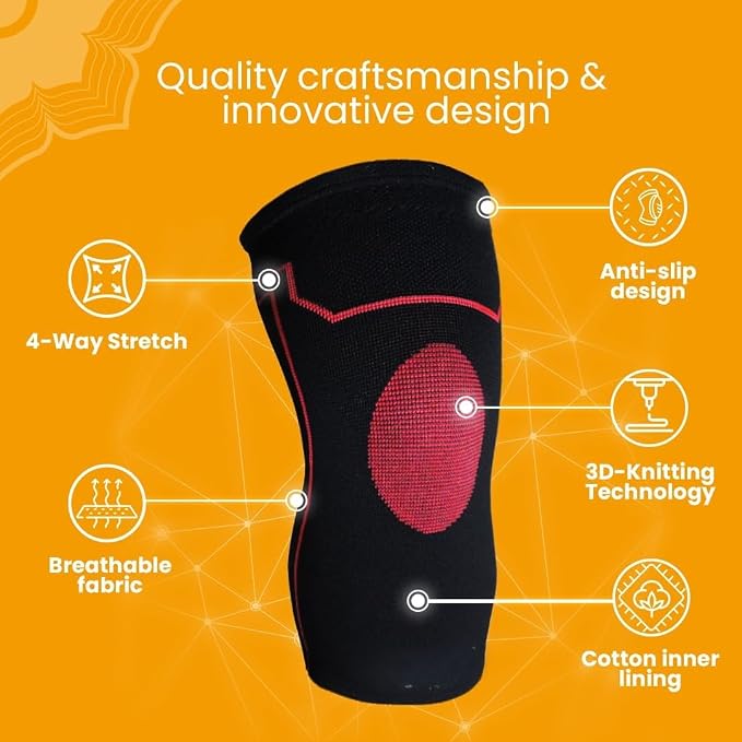 Knee Cap for Men & Women - Compression Knee Support for Running, Gym, Walking, Sports, Arthritis, Joint Pain Relief, Knee Brace for Workout, Fitness, Daily Wear, Black, 1 Pair