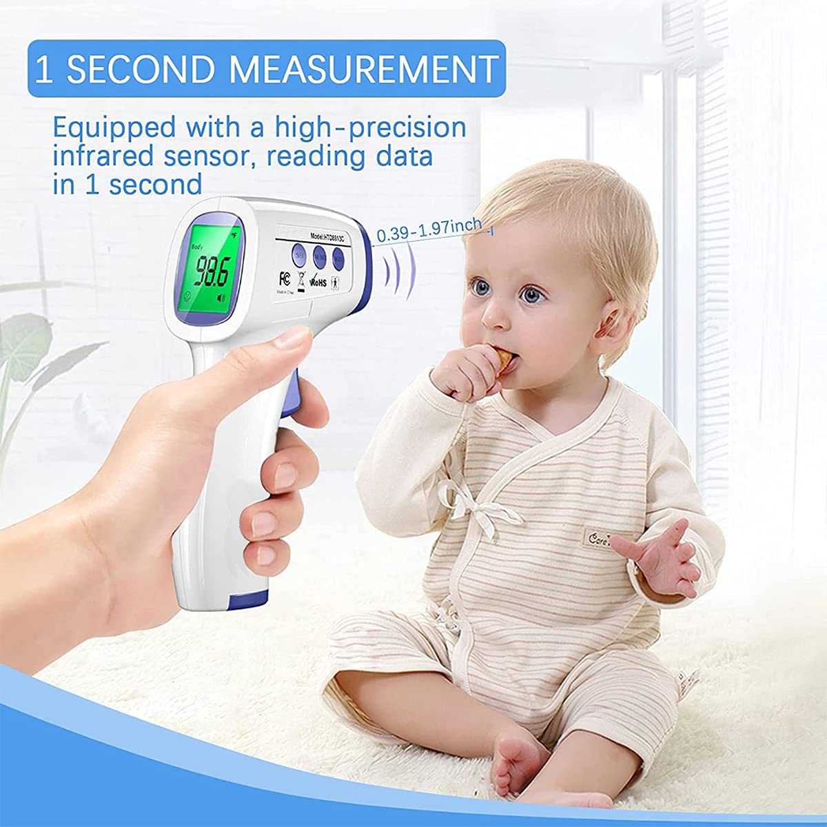 DR VAKU Infrared Digital Thermometer For Fever, Non-Contact Laser Infrared Thermometer Temperature Gun [Battery Included] - White and Blue, Plastic