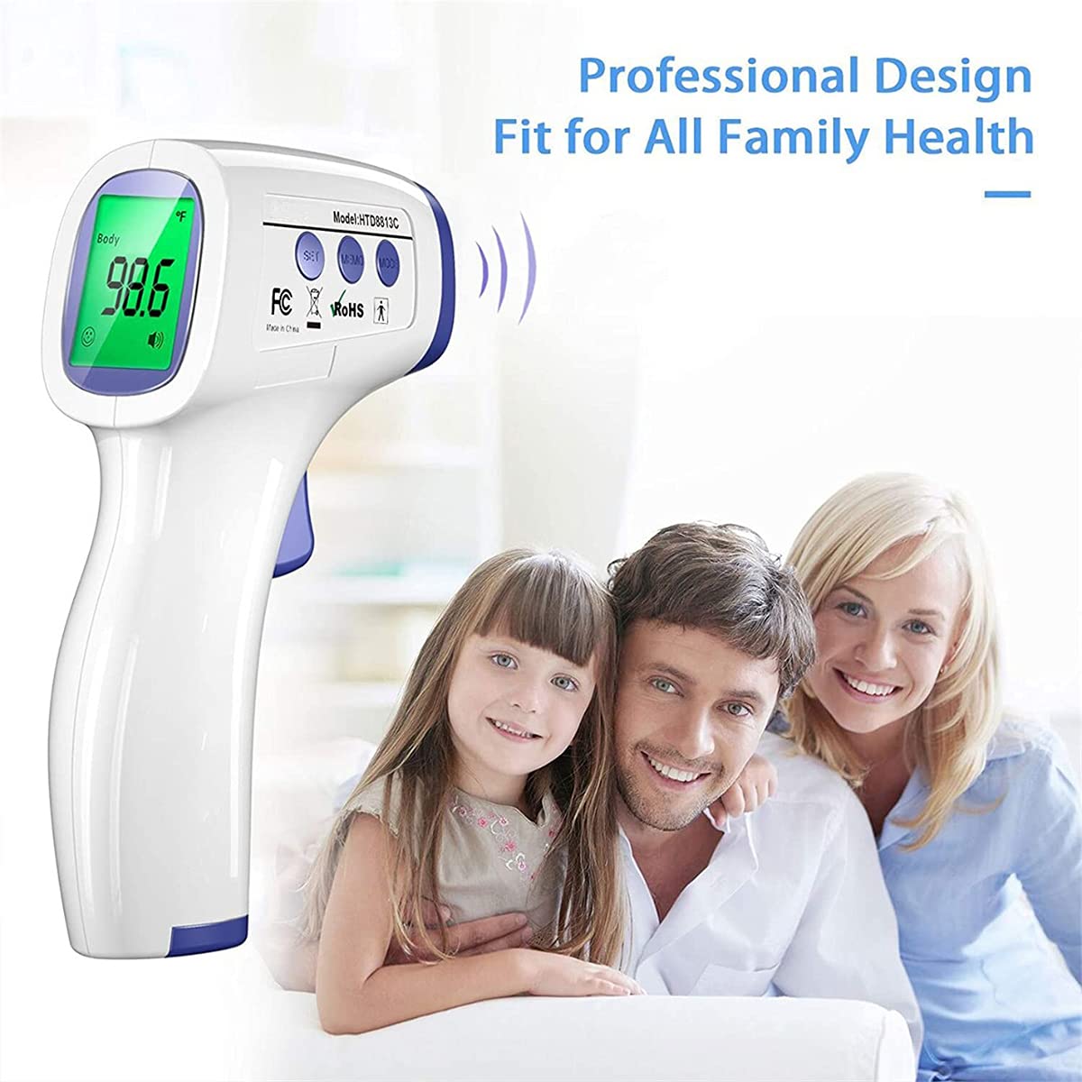 DR VAKU Infrared Digital Thermometer For Fever, Non-Contact Laser Infrared Thermometer Temperature Gun [Battery Included] - White and Blue, Plastic