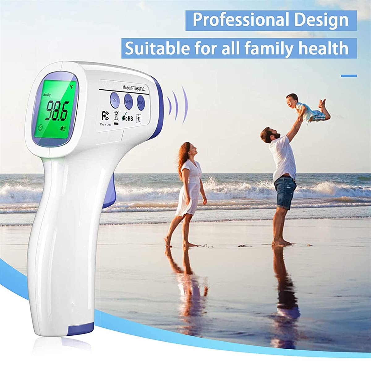 DR VAKU Infrared Digital Thermometer For Fever, Non-Contact Laser Infrared Thermometer Temperature Gun [Battery Included] - White and Blue, Plastic